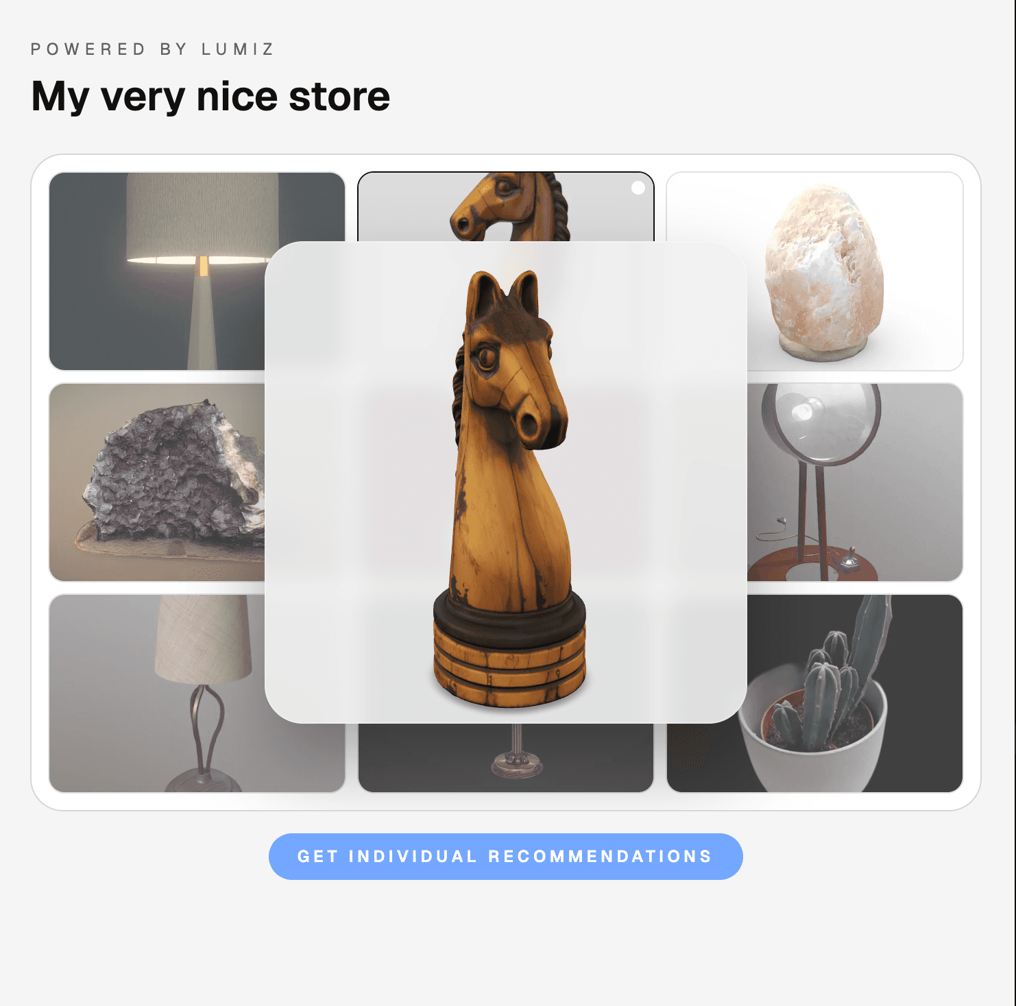 Catalog embed preview inside the LUMIZ dashboard